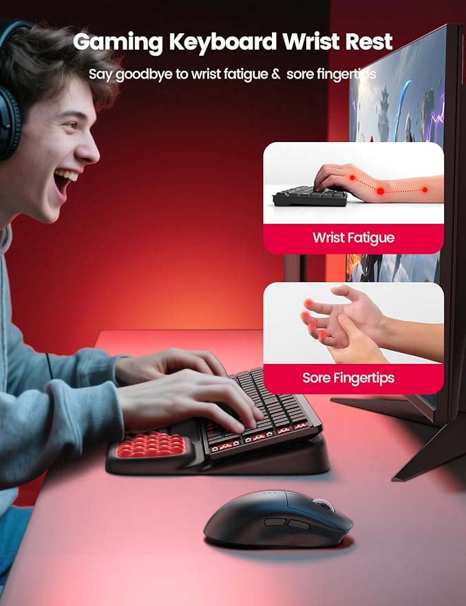 Vaydeer Keyboard Stand with Wrist Rest, Gaming Wrist Support Pad, Ergonomic Hand Rest Arm Soft Memory Foam for Palm Typing Comfort, Tilt Keyboard Riser Holder Lift Computer Desk Accessory Office Home
