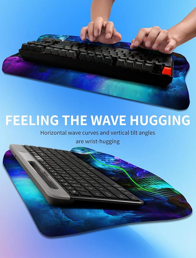 Ergonomic Wave Wrist Rest with Keyboard Stand, Cushioned Palm Rest, Comfortable Integrated Memory Foam for Natural Typing and Relieve Wrist Pain, Nebula
