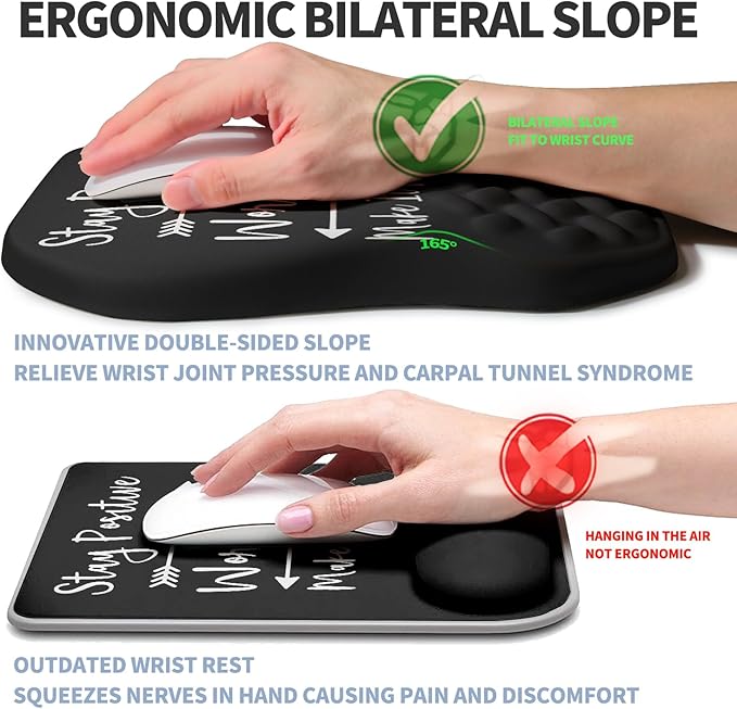 Ergonomic Raised Mouse Pad Wrist Support with Bilateral Slope Memory Foam Mousepad for Wrist Rest and Carpal Tunnel 11.8x7.9〃Inspirational Quotes