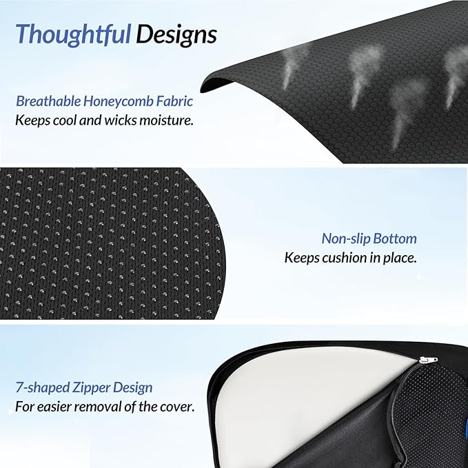 ZIKEE Ergonomic Seat Cushion with Thigh Slope for Long Sitting, Memory Foam Office Chair Cushion for Car, Home, Plane, U-Shaped Design Relieves Hip, Tailbone Pain, Non-Slip Sciatica Pain Relief Pillow