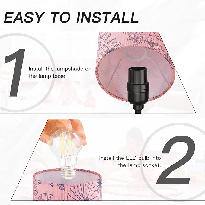 Touch Control Bedside Lamp with 2 USB Ports, 3-Way Dimmable Table lamp for Bedroom, Nightstand Lamp with Round Pink Flower Fabric Shade for Living Room Home Office (E26 LED Bulb Included)