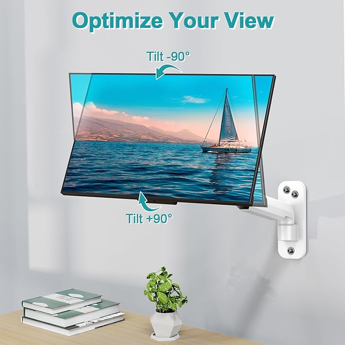 MOUNT PRO Single Monitor Wall Mount for 13 to 32 Inch Computer Screens, Height Adjustable Wall Mount Monitor Arm Holds Up to 19.8lbs, Full Motion Wall Bracket, VESA Mount 75x75, 100x100, White