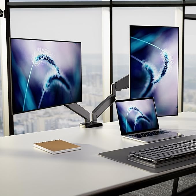 Mount-It! Dual Monitor Desk Mount, Two Independent Gas Spring Arms, Fits 13-32" Screens up to 17.6 lbs Each, VESA 75x75 & 100x100, Full Motion Tilt Swivel Rotate, C-Clamp & Grommet Base