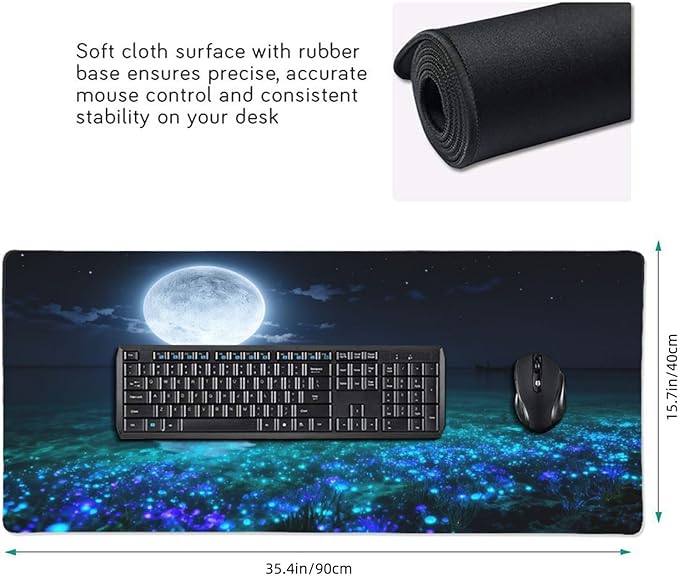 Gaming Mouse Pad,Large Mouse Pads for Desk,Non-Slip Rubber Base Extended Mousepad,XXL Keyboard Mouse Mat,Stitched Edges Computer Keyboard Desk Pad,35.4x15.8inch,Moon Ocean
