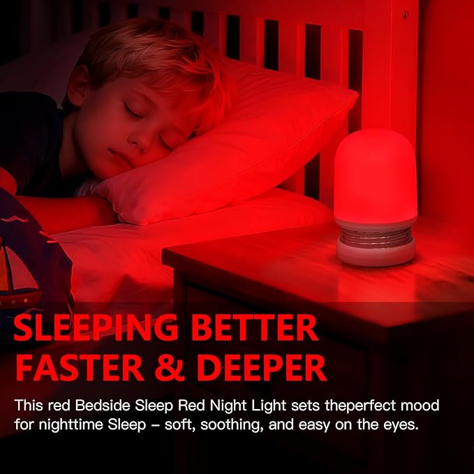 Red Night Light - 670nm Red Light Sleep Lamp for Bedside Sleep - Rechargeable Night Lamp for Bedroom - No Blue Light Lamp - Portable Rechargeable Night Lamp for Sleep, Relaxation, Yoga, Travel