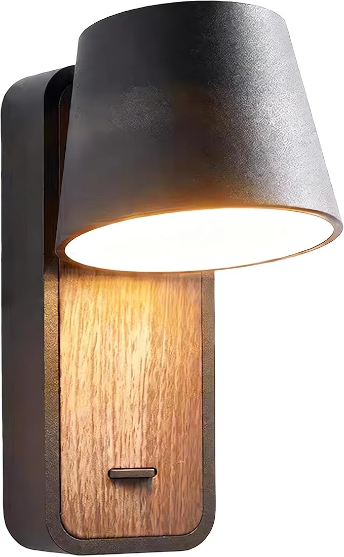 Black & Wood Grain Wall Sconce - 5W 3000K Warm Glow, Flicker-Free Eye-Care LED, Aviation-Grade Aluminum, Decorative Wall Light for Living Room Bedroom
