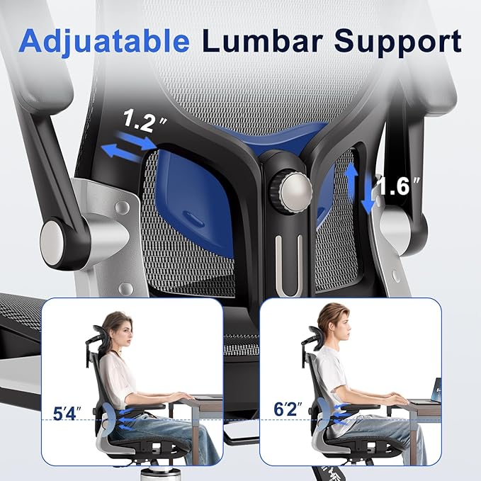 Ergonomic Office Chair, Mesh Seat Cushion with 3D Armrests and 3D Headrest, Adjustable Lumbar Support with 90-120° Rocking Function, Black