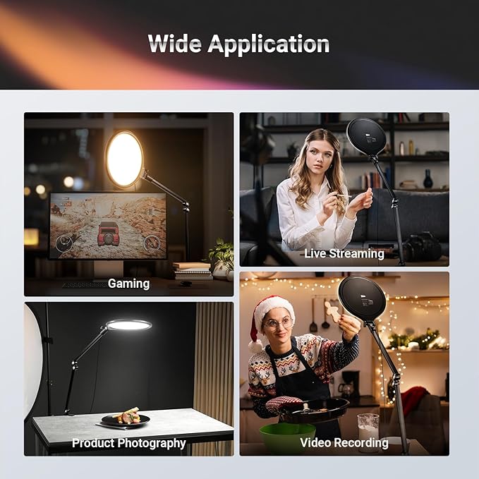 NEEWER Basics 2 Pack 10.5" Streaming Key Lighting, 3000-6500K 15W Full Screen LED Panel Ring Light with Adjustable Arm Stand Desk Clamp Timer for Laptop Computer Video Conference Zoom Makeup, R10