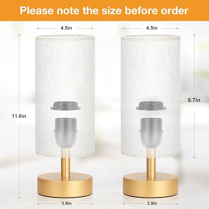 Small Table Lamp for Bedroom Set of 2 - Bedside Lamps for Night Stands, Minimalist Nightstand Light Lamp for Reading Room, Kids Room, Living Room（Gold）