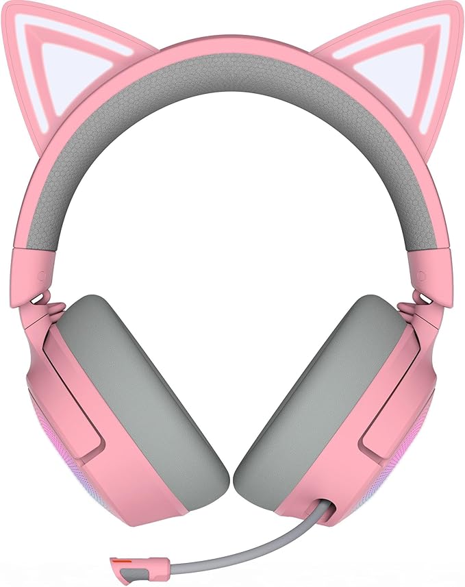 Razer Kraken Kitty V3 Pro Wireless RGB Gaming Headset: Chroma RGB Kitty Ears - 2.4 GHz, Bluetooth 5.3, USB A - Super Wideband Mic - 40mm Drivers - THX Spatial Audio - Comfortable Ear Cushions - Pink