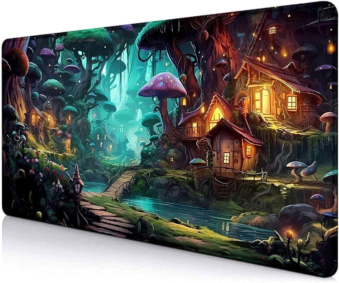 Mushroom Anime Desk Mat, Fairy Forest Large Gaming Mouse Pad for Laptop Computer, Tabletop Magic Play Mats Full Desk Mouse Pads, Fantasy Art XXL Playmat Mousepad