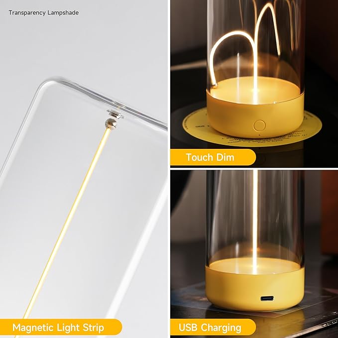 AUGE LIGHT Mini Minimalist Table Lamp Cordless Lamp Rechargeable Table Lamp Portable Nightstand Lamps Desk Lamps for Home Office Unique Ambient Light Mood Lighting for Desk Decor Beside(Yellow)