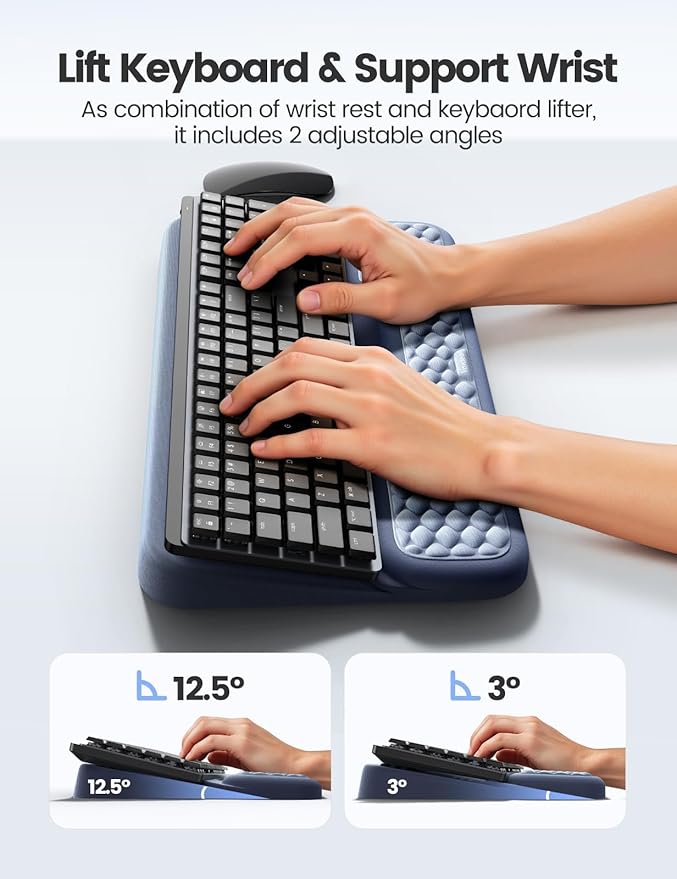 Vaydeer Wrist Rest with Keyboard Stand, Computer Wrist Support Pad, Ergonomic Keyboard Riser Holder Lift Tray with Wrist Pad, Soft Memory Foam Desk Cushion, Palm Hand Typing for Office Home Gift-Pink