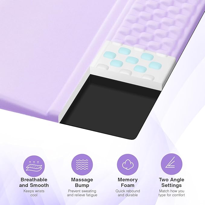 Ospelelf Ergonomic Mouse Pad and Keyboard Stand Wrist Rest Set, Memory Foam Comfort, Wrist Support for Typing, Office Desk Accessories, Purple