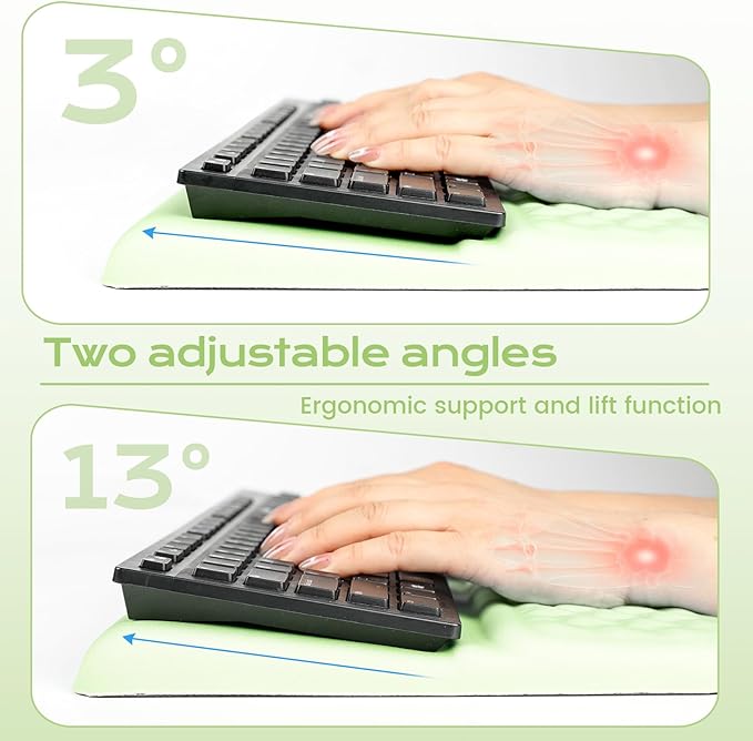 Keyboard Wrist Rest with Ergonomic Height - Computer Keyboard Stand & Soft Cushioned Pad for Wrist - Non-Slip Typing Support for Office, Gaming & Home(Green)