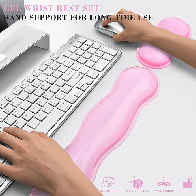 Gel Wrist Rest for Keyboard and Mouse, Wrist Rest for Keyboard, Mouse Wrist Support, Pain Relief, Cool Touch, Non-Skid, Keyboard Wrist pad