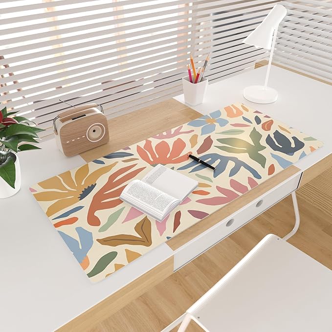 Colorful Star Abstract Floral Large Mouse Pad, Waterproof Office Desk Mat, Non-Slip Gaming Mouse Pad, XXL PC Laptop Protector Pads, PU Leather Desk Writing Pads for Office Home, 31.5" x 15.7"