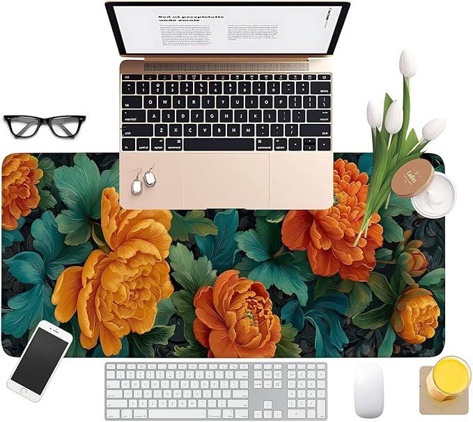 Retro Flower Spring Extended Gaming Mouse Pad 31.5x11.8inches Large Desk Mat Anti-Slip Rubber Base & Durable Stitched Edges for Gamers Smooth Mouse Writing Surface for Desk Office/Home