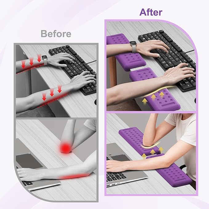 Leolee L-Shaped Desk Elbow Pads for Desk, Purple Memory Foam Arm Rest for Desk with Non-Slip Base, Ergonomic Desk Edge Cushion, Wrist Rest for Computer Keyboard, Typing, Office, Home (2 Piece)