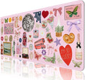 Pink Desk Mat, Leather Desk Pad Blotter Protector, XXL Large Mouse Pad,Computer Laptop Mouse Pads for Desktop,Waterproof Writing Anti-Slip Mousepad for Office and Home I Colorful Stickers