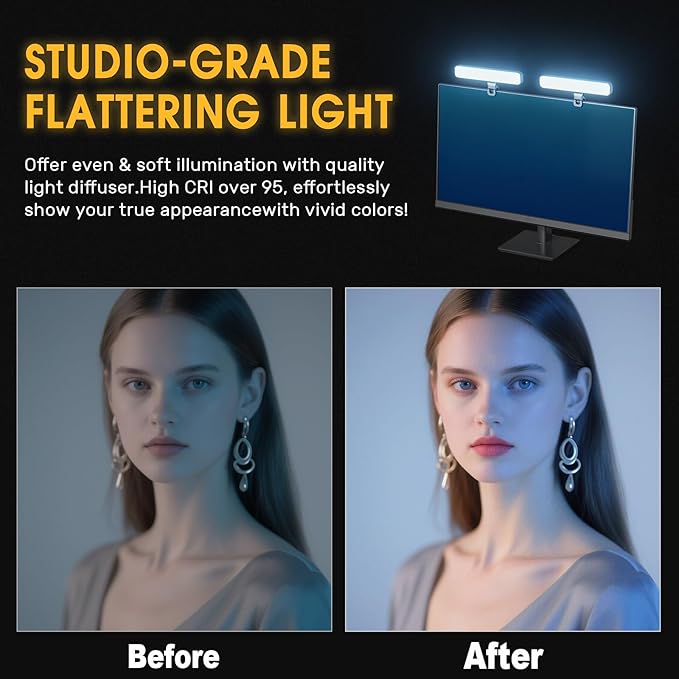 ALTSON 16W 2PCs Video Conference Lighting, LED Streaming Light Clip-On, Zoom Lighting for Computer Monitor Webcam Laptop, Desk Ring Light for Video Recording Podcast, Eye-Caring&360° Rotary Backlight