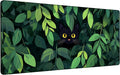 Large Mouse Pad 35.4x15.7 Inch Black Cat Hides Among The Green Leaves Gaming Desk Mat with Non-Slip Rubber Base, Stitched Edges for Gaming,Office