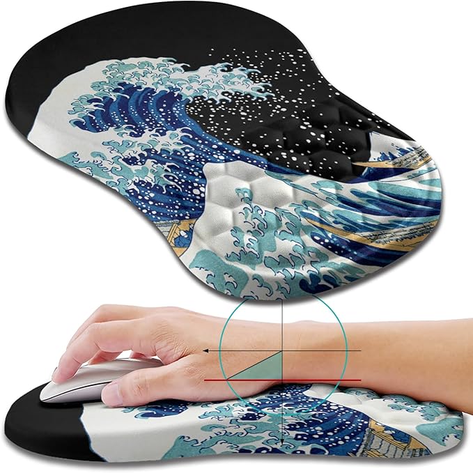 Hokafenle Ergonomic Mouse Pad Wrist Support, Wrist Rest Mousepad for Carpal Tunnel with Integrated Memory Foam Slope Massage Bulge (11.8x7.9 inch,Sea Wave)