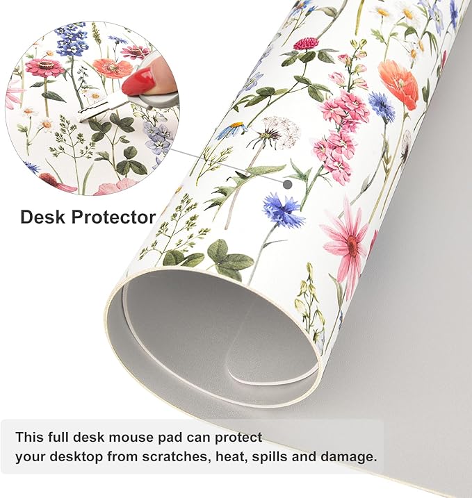 Colorful Star Large Mouse Pad, Watercolor Floral Desk Mat Office Supplies, Waterproof Faux Leather Big Gaming Mousepad for Women Girls, Flowers Desk Pad Home Office Décor Accessories 31.5" x 15.7"