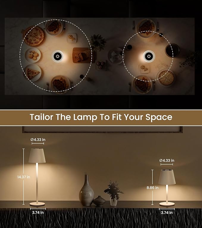 Cordless Table Lamp, Portable Battery Operated Lamp with 3 Color Temps and Stepless Dimming, Rechargeable Table Lamp for Dinner, Desk, Cafe, Outdoor (White)