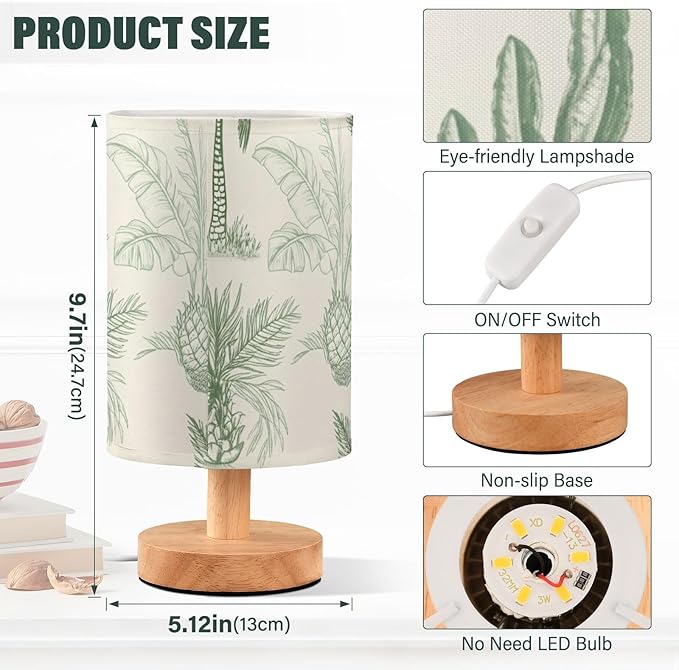 Tree LED Table Lamp, Bedside Lamp with Linen Lampshade, Flicker-Free Eye Care USB Plug in Nightstand Lamp, for Bedroom and Office