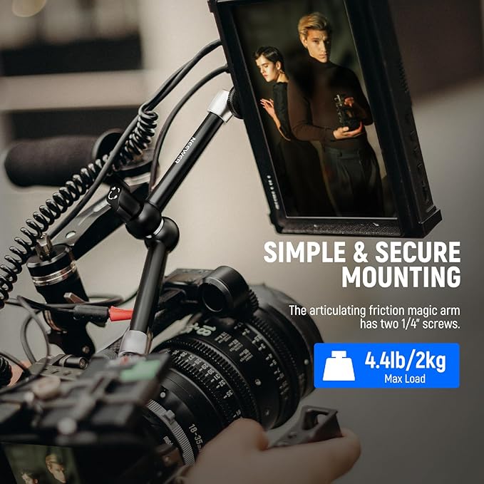 NEEWER 9.8"/25cm Adjustable Friction Magic Arm with 1/4" Screw on Both Ends, Compatible with SmallRig Cage, Flash/LED Light/Microphone/Monitor/SuperClip, Max Load 4.4lb/2kg, ST08