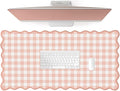 Scalloped‌ Pink Checkered Gingham Desk Mat Cute Pastel Large Mouse Pad Kawaii Cottagecore ‌Vintage‌ Girly Laptop Keyboard Computer Mat Pad Aesthetic Cozy Office Desk Decor for Women