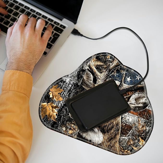 Cute Mouse Pad Plus 1 Coaster, Small Gaming Mouse Mat 11.8 x 9.45 inches, Travel Mouse Pads with Durable Stitched Edges Non-Slip Base, Camo Flag Deer Decor Mousepad for Office Home