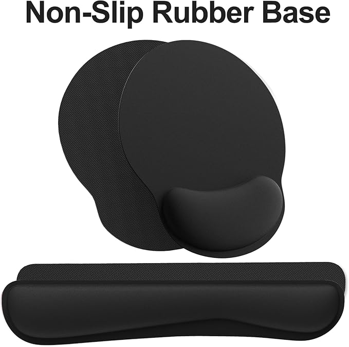 Ergonomic Mouse Pad with Wrist Rest and Keyboard Wrist Rest, Mousepad and Wrist Rest for Computer Keyboard, Non-Slip Rubber Base, Mouse Pad with Wrist Support for Gaming, Office, Black