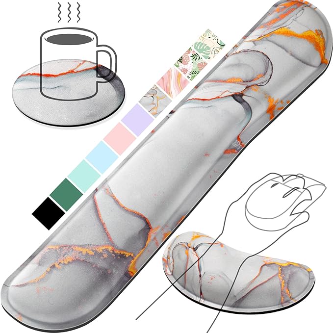 Gimars Upgrade Enlarge Gel Memory Foam Set Keyboard Wrist Rest Pad, Mouse Wrist Cushion Support for Office,Could Golden Computer, Laptop, Mac,Cloud Golden