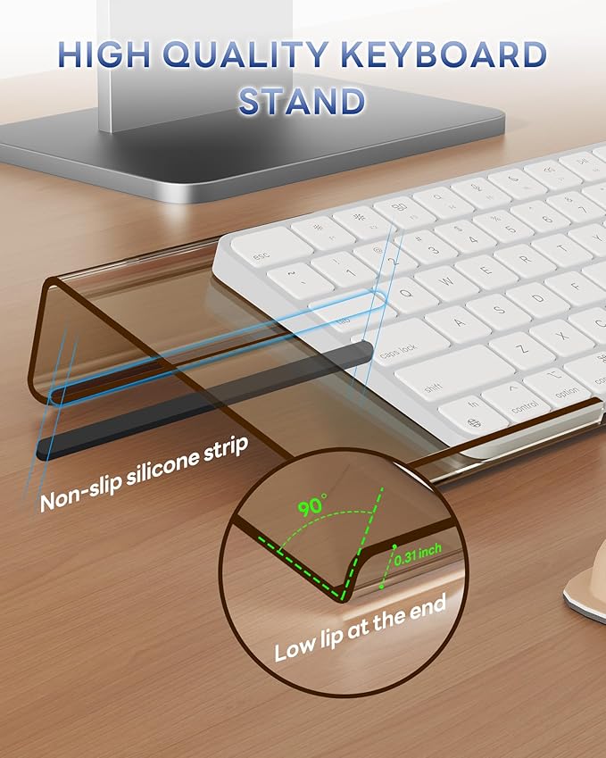Computer Keyboard Stand for Desktop, Keyboard Riser Wrist Rest Holder for Easy Typing, Office Desk, Home, School Accessories(Coffee)