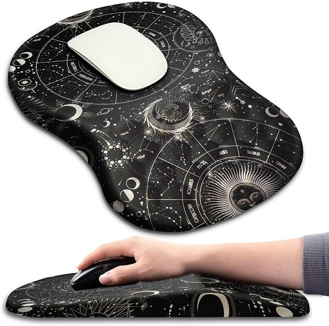 Hokafenle Ergonomic Mouse Pad Wrist Support with Massage Design, Wrist Rest Mousepad with Memory Foam&Non-Slip PU Base,Mouse Pads for Wireless Mouse (12x8 inch,Tarot Constellation)