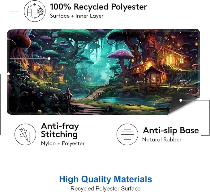 IMAYONDIA Mushroom Anime Desk Mat (35.4x15.7 in), Fairy Forest Large Gaming Mouse Pad for Laptop Computer, Tabletop Magic Desktop Mat, Fantasy Art Play Mats, Mousepad Extra Large