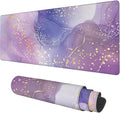 Desk Mat, Purple Rose and Lavender Liquid Marble Extended Gaming Mouse Pad Large, 31.5"x11.8" Big Mouse Pad with Non-Slip Base and Stitched Edge, Long Computer Keyboard Mouse Mat for Home Office Work