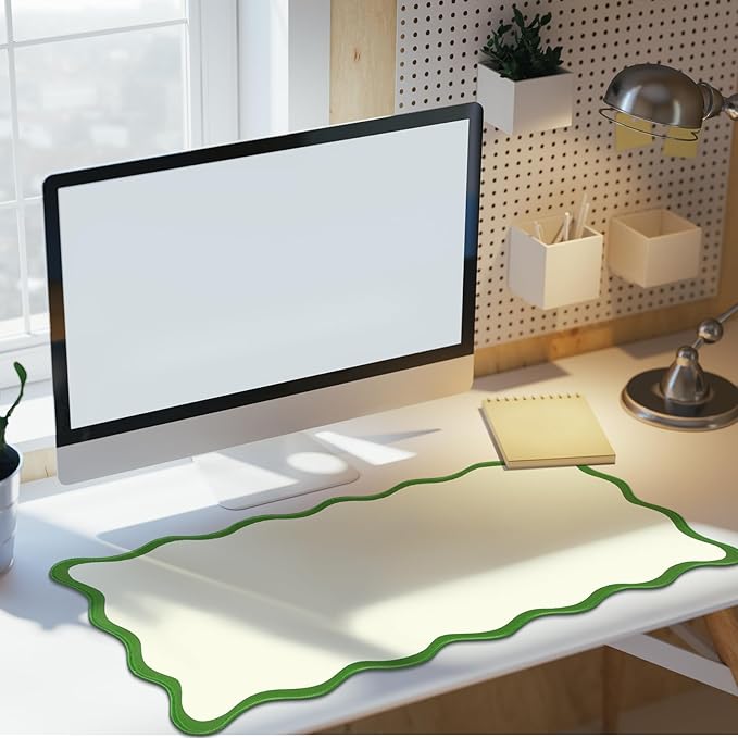 Scalloped Desk Mat Large Scalloped Piping Cute Desk Mat Aesthetic Preppy Table Pad Large Nonslip Pad with Edge Stitching Waterproof Gaming(Green,31.5 x 15.75 Inches)