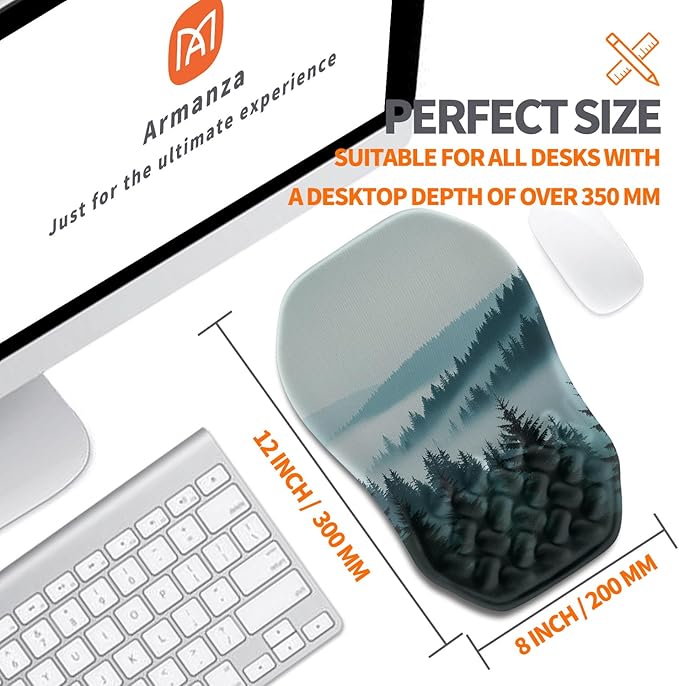 Ergonomic Slope Mouse Pad Wrist Support, Wrist Rest Mousepad for Carpal Tunnel with Massage Bulge and Slow Rebound Memory Foam (12x8 inch, Foggy Forest)