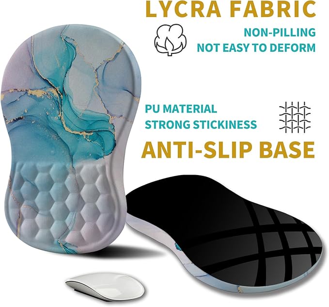 Hokafenle Ergonomic Mouse Pad Wrist Support, Wrist Rest Mousepad for Carpal Tunnel with Integrated Memory Foam Slope Massage Bulge (11.8x7.9 inch,Blue Marble)