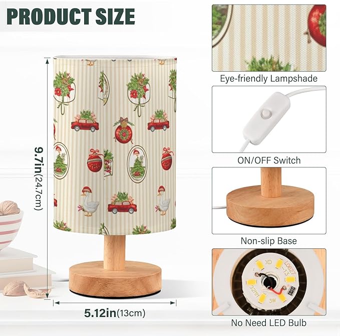 Beige Berry LED Table Lamp, Bedside Lamp with Linen Lampshade, Flicker-Free Eye Care USB Plug in Nightstand Lamp, for Bedroom and Office