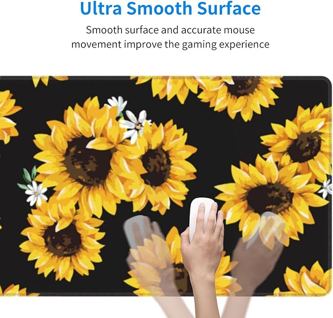 Sunflower Mouse Pad Extended Large Gaming Mousepad XL Big Long Oversized Desk Mat Stitched Edges 31.5 X 11.8 Inch for Home Office