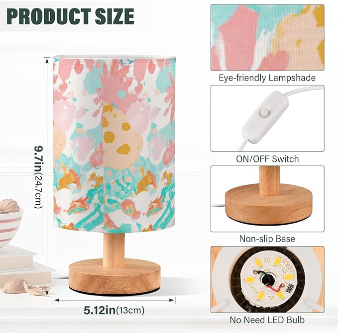 Sea LED Table Lamp, Bedside Lamp with Linen Lampshade, Flicker-Free Eye Care USB Plug in Nightstand Lamp, for Bedroom and Office