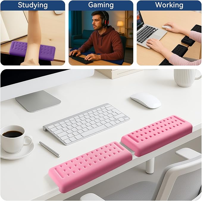 L-Shaped Desk Elbow Pad for Desk, 2-Pack Memory Foam Elbow Rest for Desk Edge Cushion, Non-Slip Ergonomic Arm Rest for Wrist, Palm & Forearm Support, Office Home, Separate Design, Pink