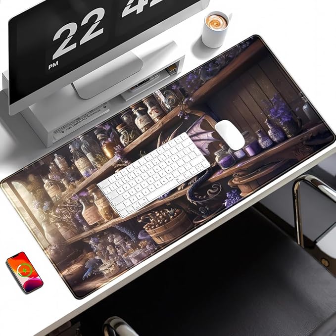 Purple Dragon Desk Mat Cute Large Gaming Keyboard Mouse Pad, Dragon Magic Desk Pad Extended Mouse Pad Gaming Office Decor for Pc Laptop Mouse Pads (31.5x15.7 in) with Stitched Eges Non-Slip Base