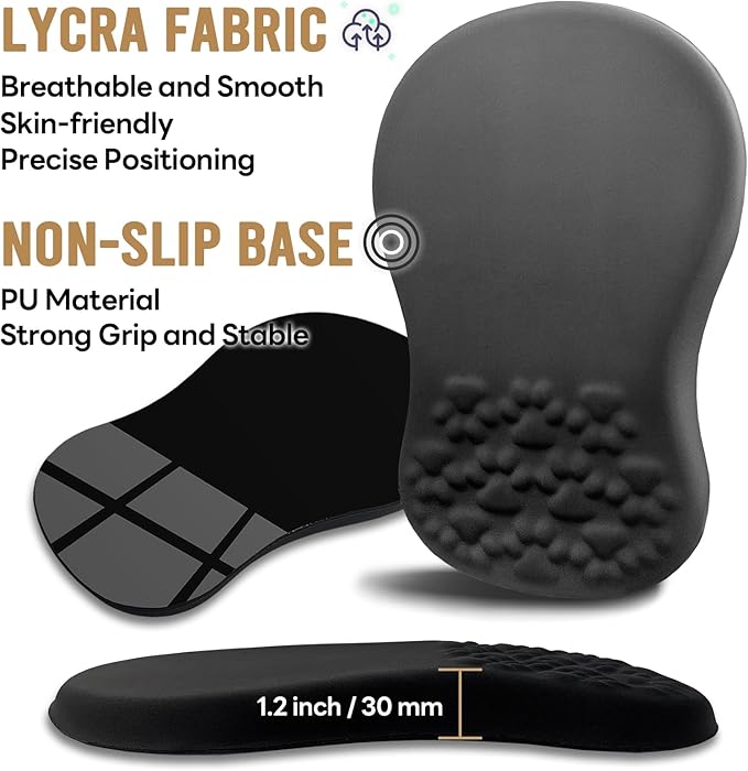 Black Ergonomic Mouse Pad with Wrist Rest Support,Non-Slip PU Bottom & Memory Foam Massage Bulge Cat Paw Pad Design,Relieves Carpal Tunnel Pain-an Ideal Mousepad for Office Desk Accessories
