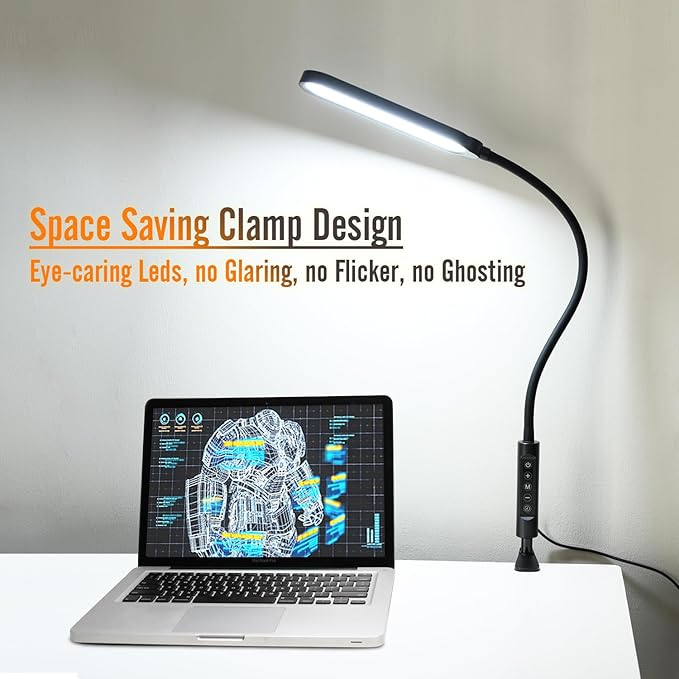 Clamp Lamp, Ultra Bright Clip on Light, CRI>95,18W, 3000 LMS, 3 Color Modes, Soft Touch Control with Timer, Eye-Caring Task Lamp with Remote for Reading, Home, Office (Adapter Included)
