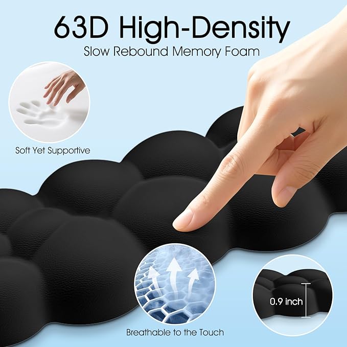 Cloud Wrist Rest Keyboard Cushion, 4-in-1 Ergonomic Cloud Keyboard Wrist Rest and Mouse Pad Set with Memory Foam Arm Support for Palm, Cute Desk Accessory for PC Gaming Setup, Black